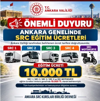 Ankara SRC Kursları Birliği Derneği duyurusu: Ankara genelinde SRC eğitim ücretleri 10.000 TL